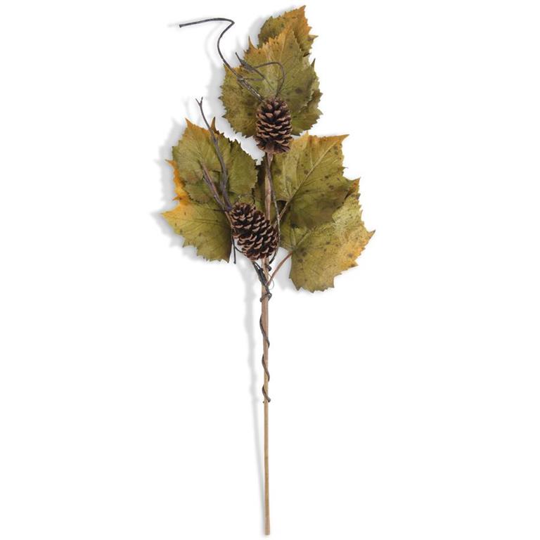 33 Inch Green & Orange Trim Grape Leaves Stem