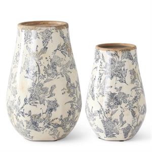 White & Black Floral Ceramic Vase