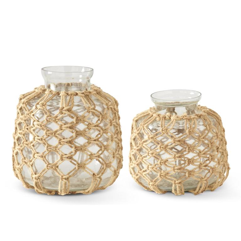 Jute Net Wrapped Clear Glass Vases