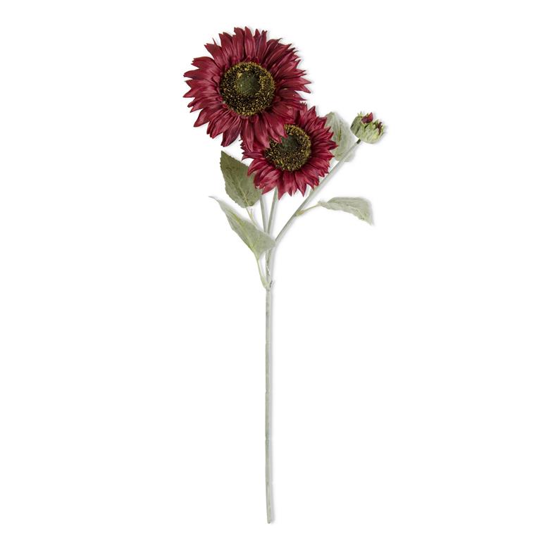 25 Inch Burgundy 2 Bloom 1 Bud Sunflower Stem