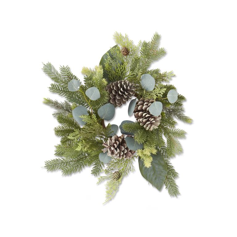 20 Inch Frosted Fir Pine Candle Ring/Wreath