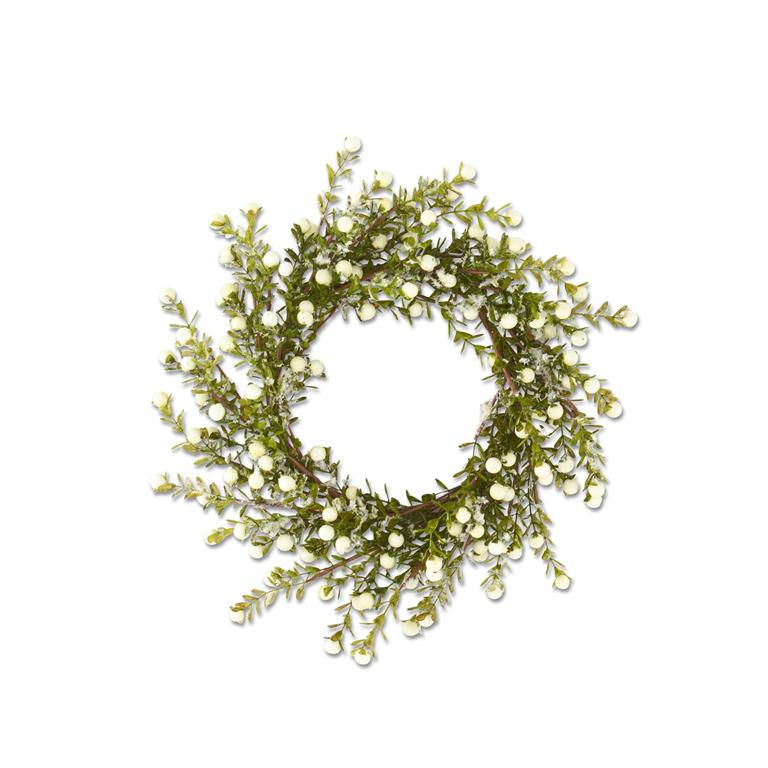 14.5 Inch Glittered Snowy White Berry Leaf Candle Ring