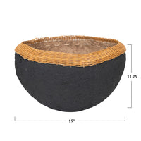 Handmade Paper Mache Bowl w/Wicker Rim