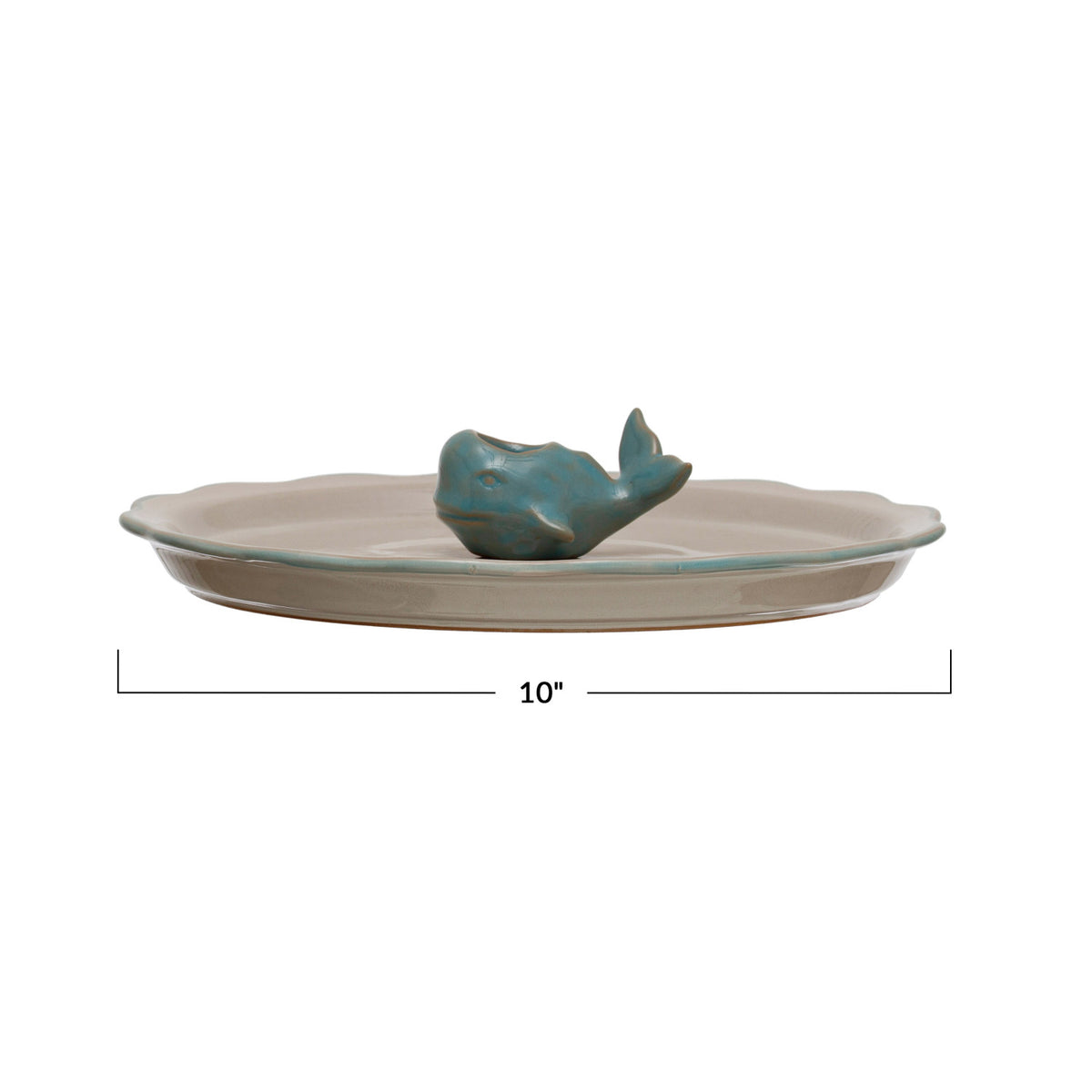 Stoneware Plate w/Whale Toothpick Holder
