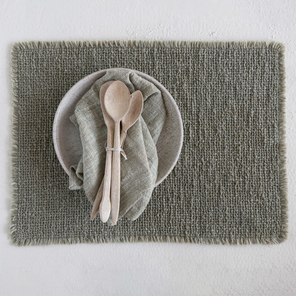 Woven Cotton Blend Placemat w//Matalic Thread & Fringe