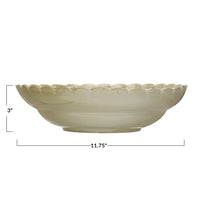 Stoneware Bowl w/Scalloped Edge, Reactive Glaze, Green
