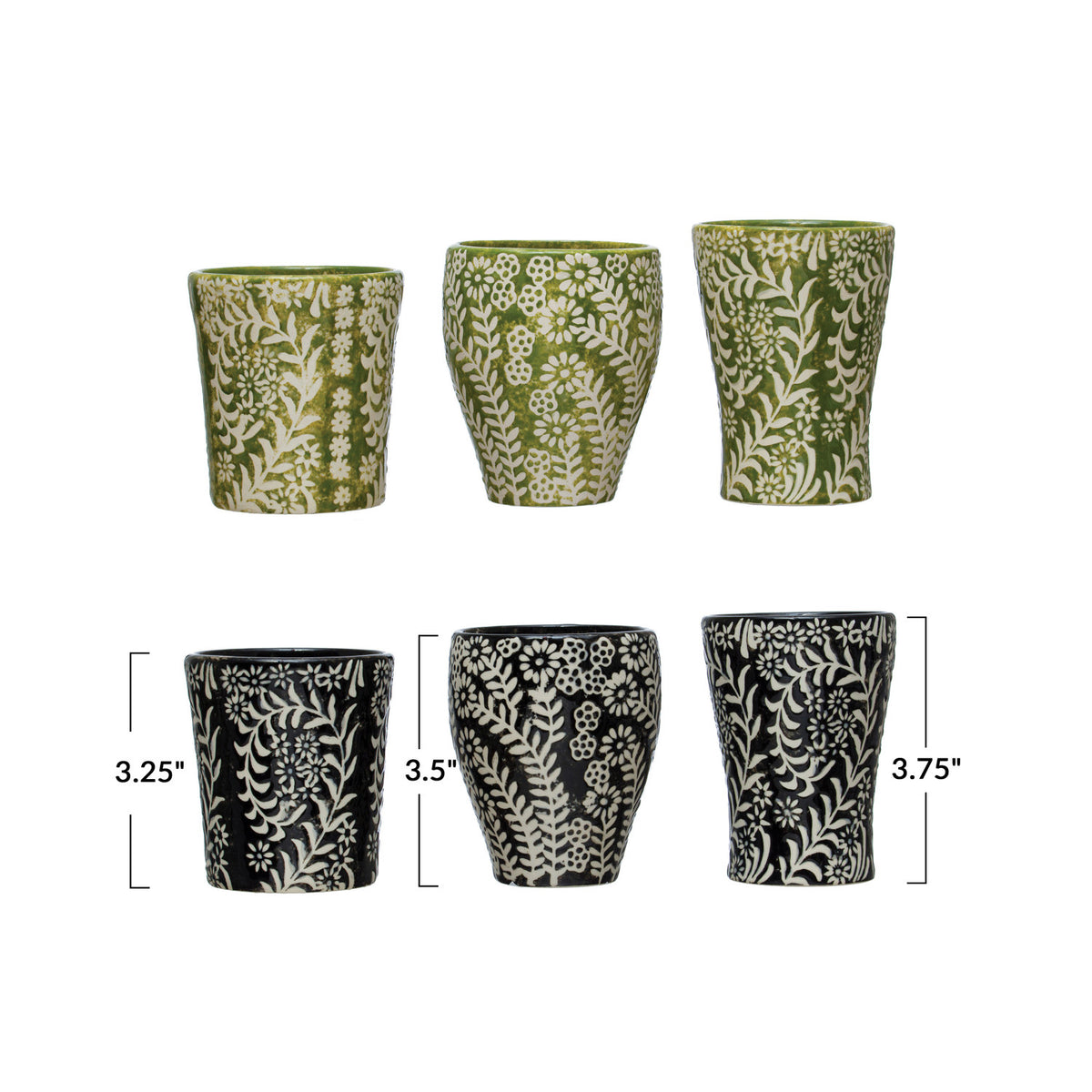 Stoneware Cup w/Wax Relief Floral Pattern