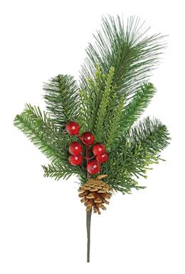 MIXED PINE, BERRY, PINECONE PICK, 15.5", GREEN