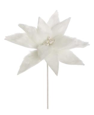 VELVET & PEARL POINSETTIA, 11"; PLUSH, 11" BLOOM, WHITE