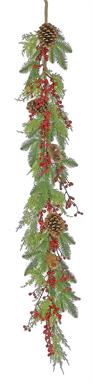 NURSERY GREENERY GARLAND WITH CONE & BERRY, 5'; PE, GREEN/RED