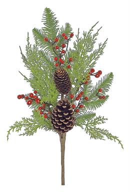 NURSERY GREENERY PICK WITH CONE & BERRY, 20"; PE, GREEN/RED