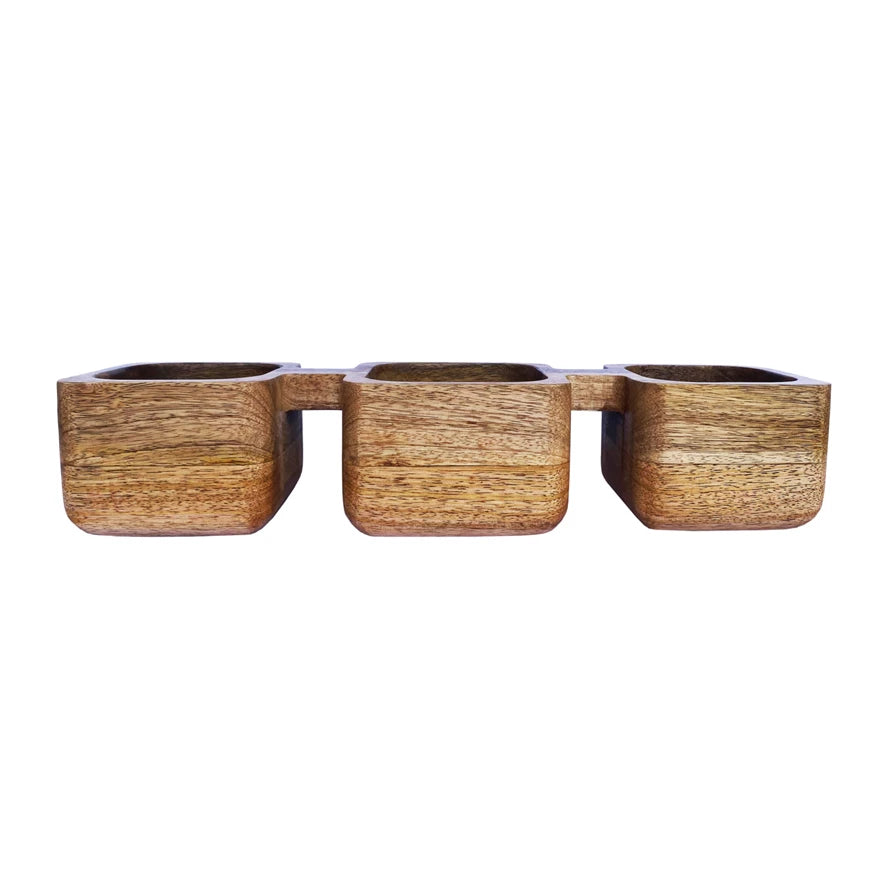 Mango Wood Dish w/ 3 Sections, Natural