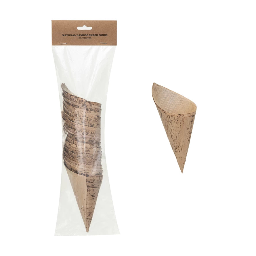 Bamboo Single Use Snack Cones, Set of 25