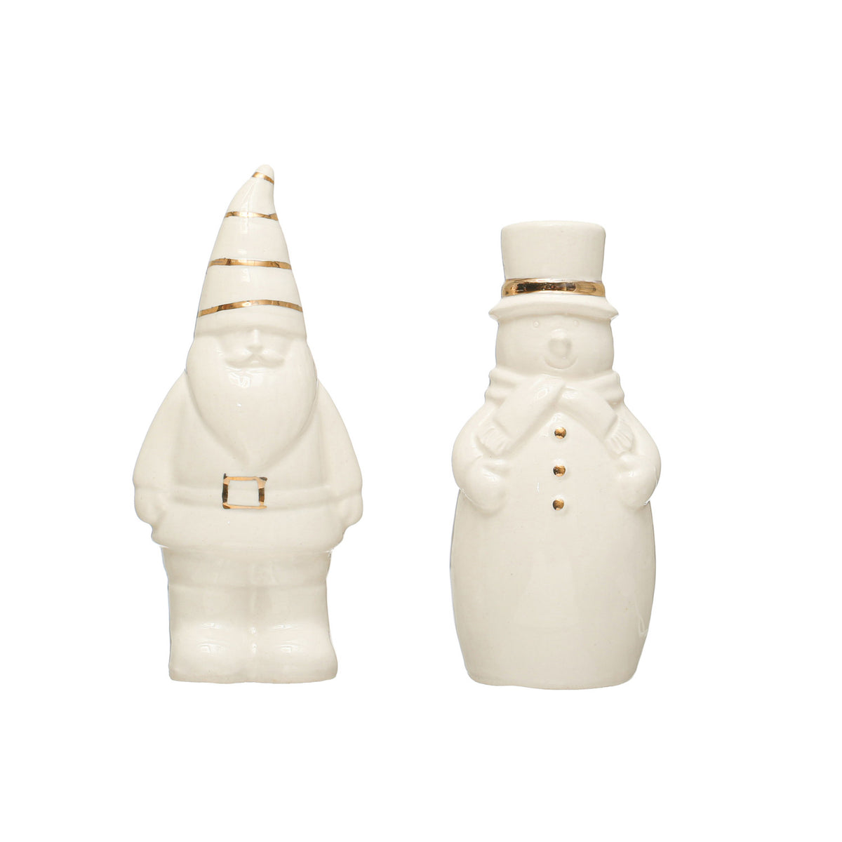 3-3/4"H Stoneware Santa & Snowman Salt & Pepper Shakers w/ Gold Electroplating, Set of 2