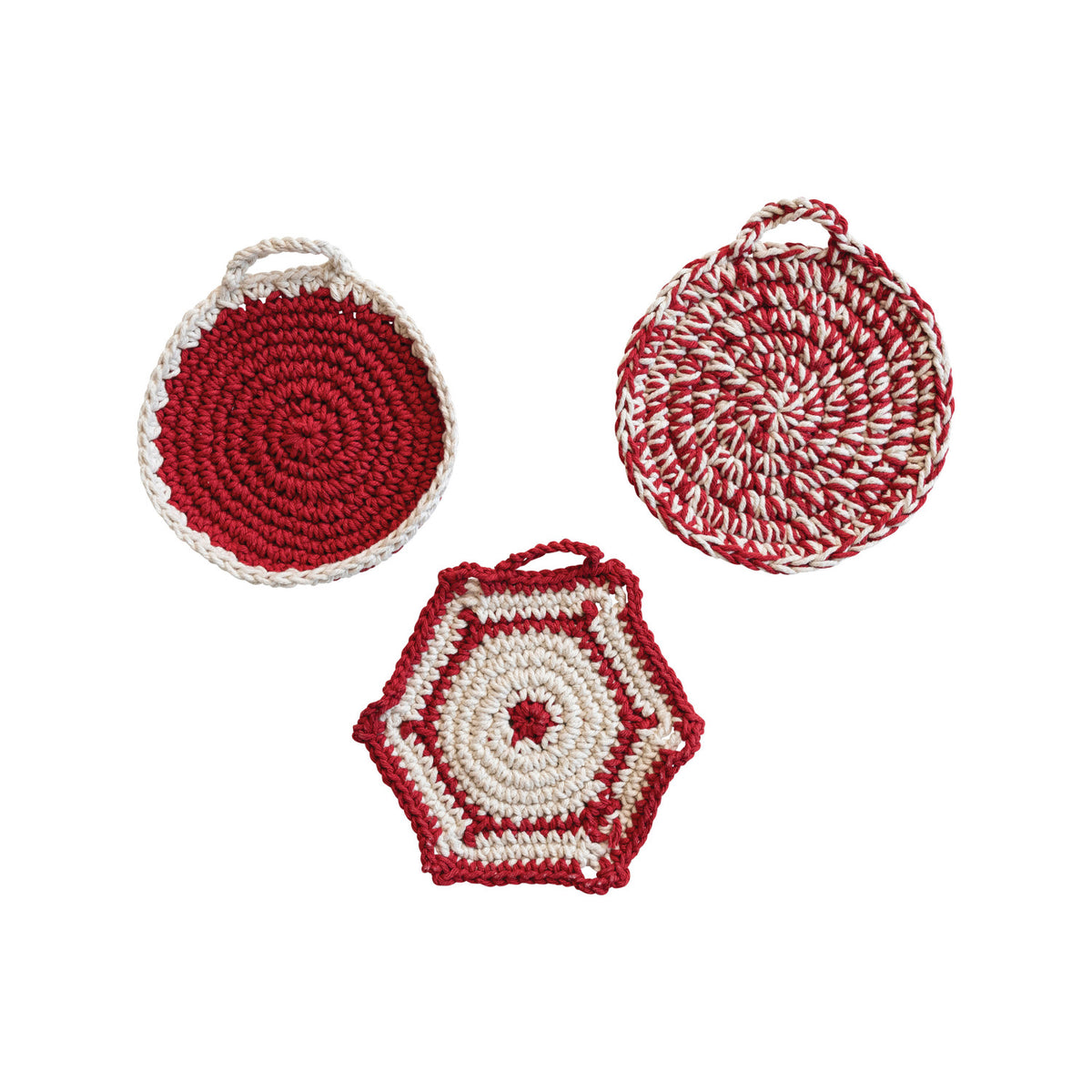 Cotton Crocheted Pot Holder, Red & White