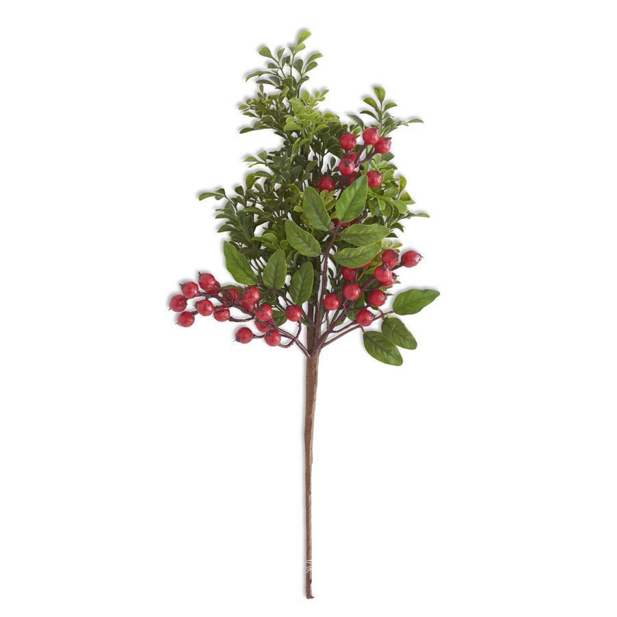 20 Inch Mixed Boxwood and Red Berry Stem