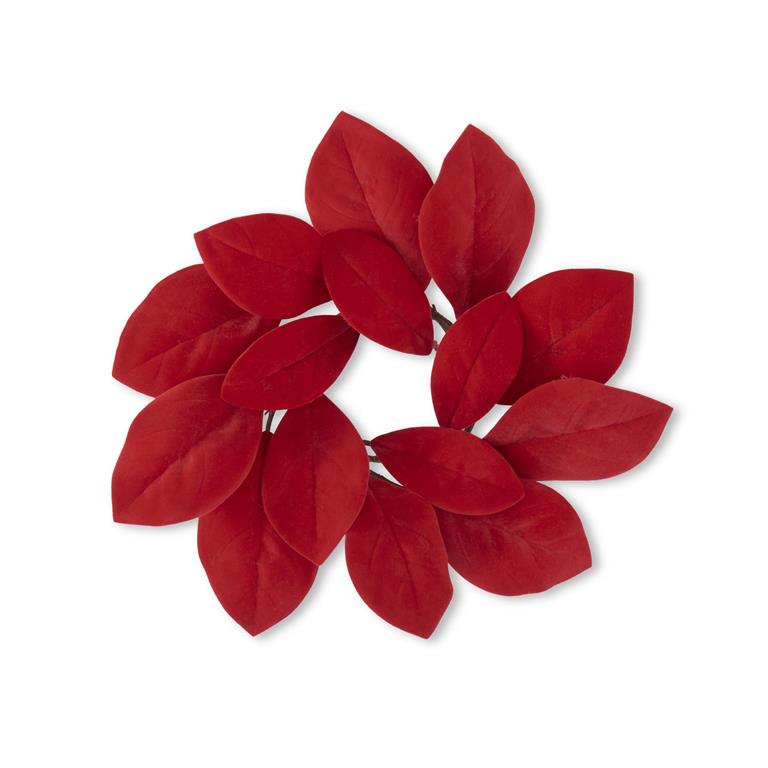 17 Inch Red Velvet Magnolia Leaf Candle Ring