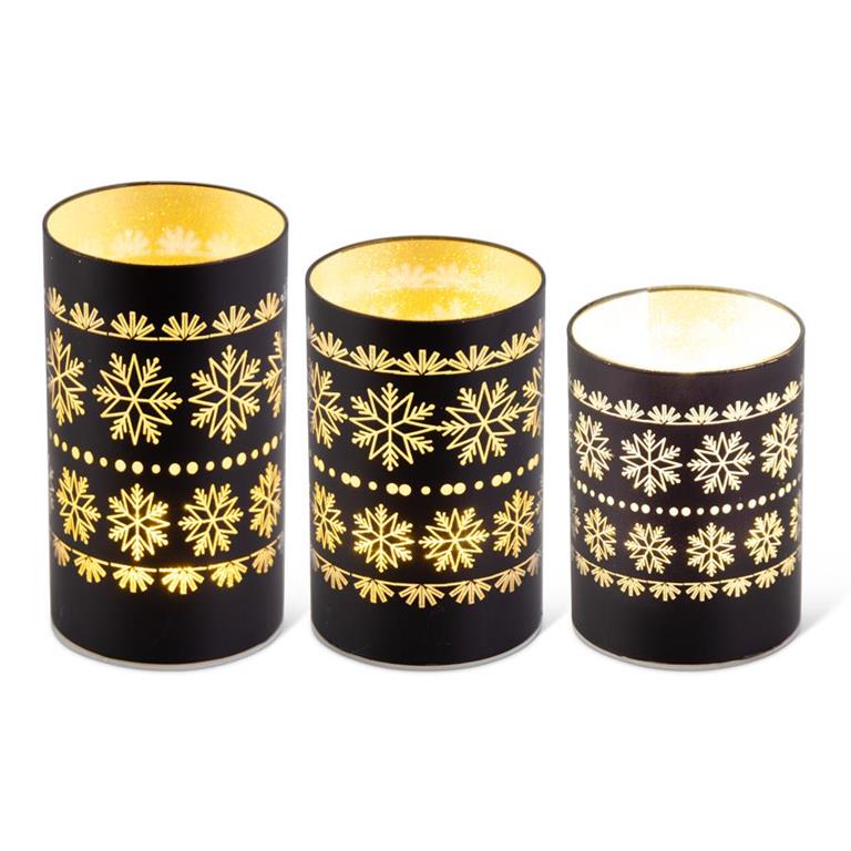 Matte Black LED Glass Candles w/Snowflake