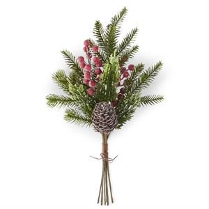 19 Inch Glittered Icy Mixed Pine Bundle w/Red Berries