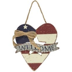 WOODEN HEART FLAG WELCOME ORNAMENT