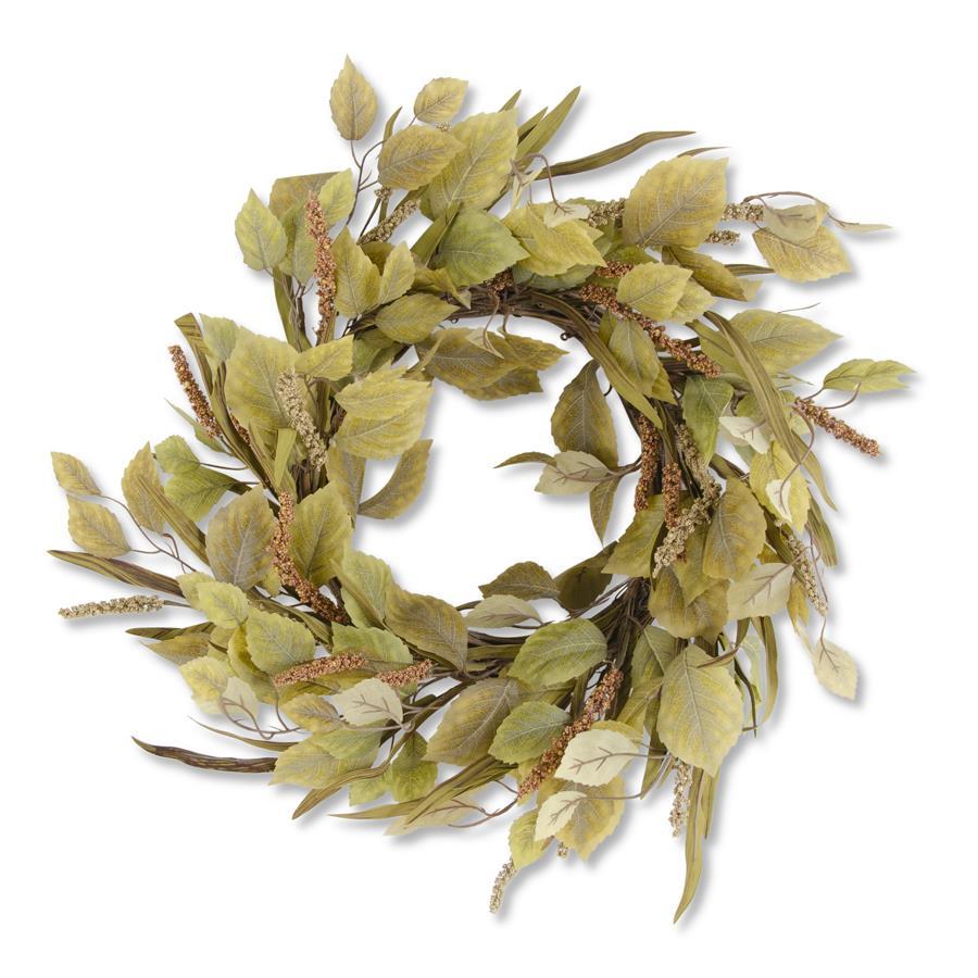 24 Inch Green Birch Leaves Wreath w/Eva Leaves